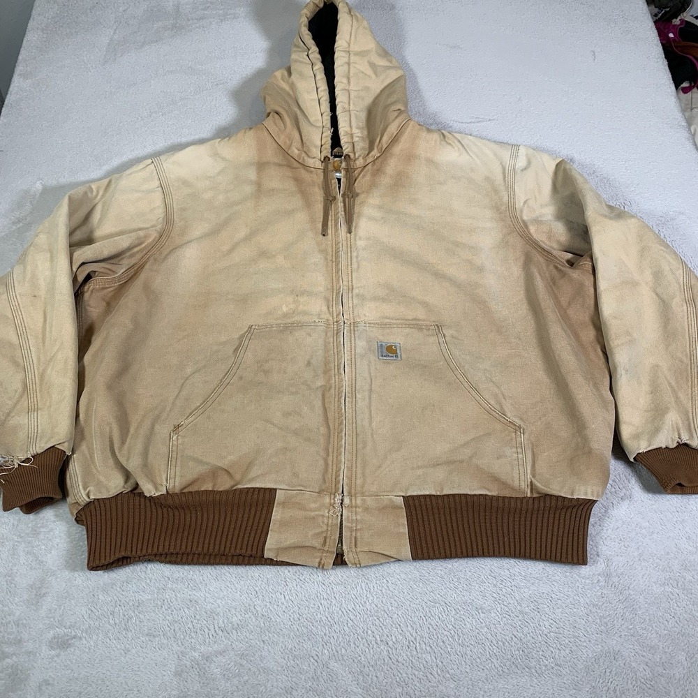 Vintage Carhartt Jacket Men XL Brown J131 Hooded Bomber Distressed Faded 90s
